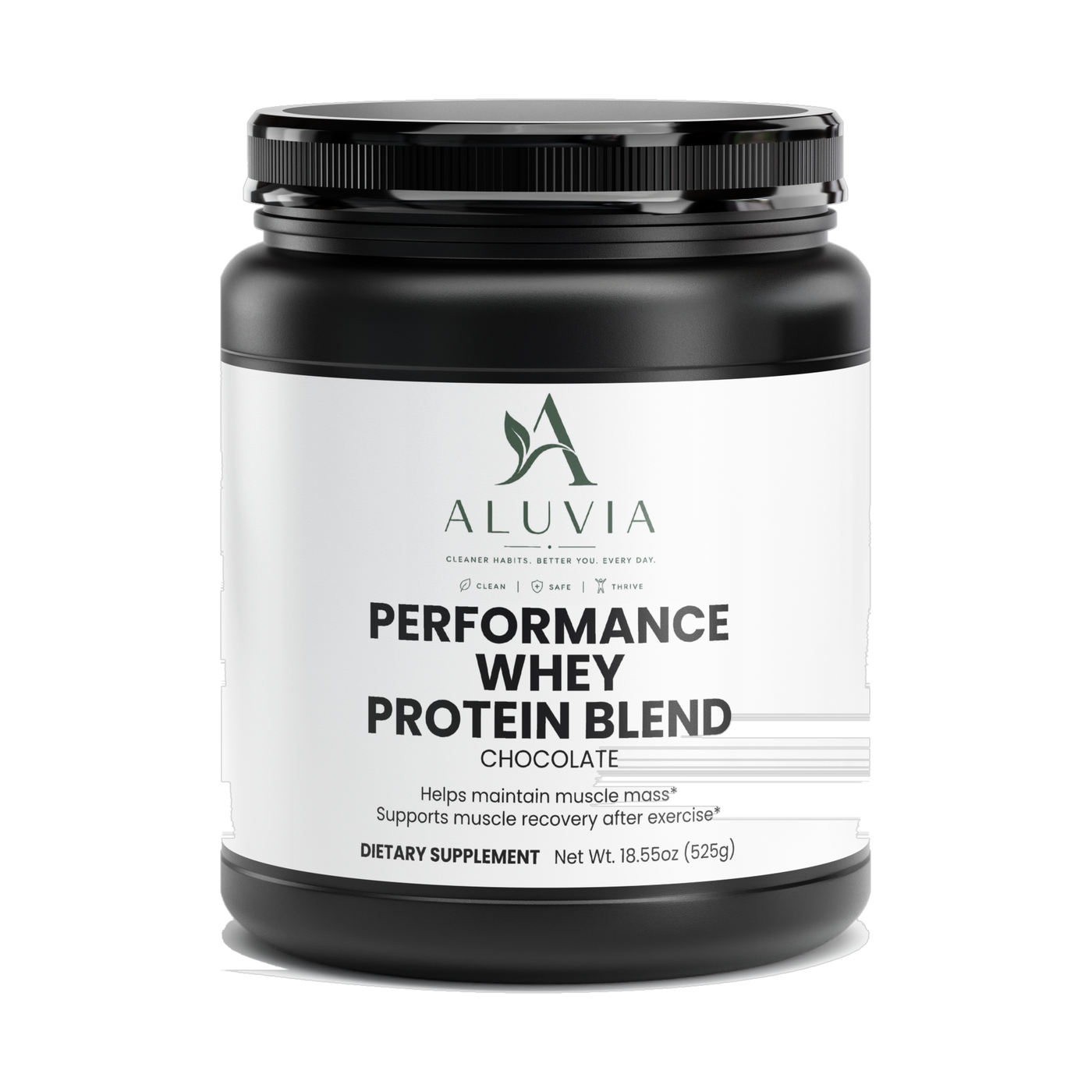 Aluvia Performance Whey Protein Blend in Chocolate, 18.55 oz tub
