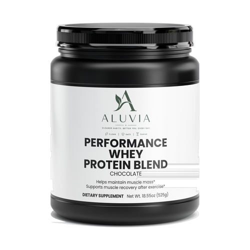 Aluvia Performance Whey Protein Blend in Chocolate, 18.55 oz tub